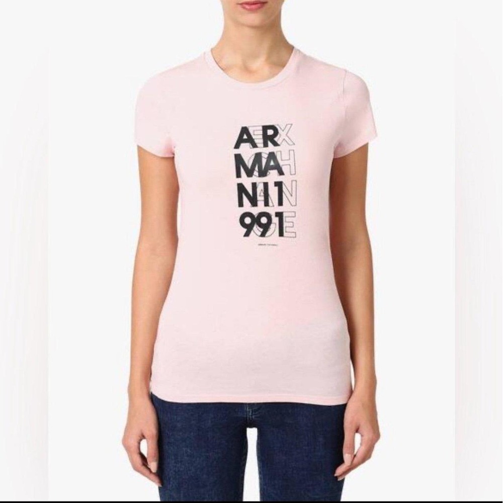 Womens A|X Armani Exchange Crewneck Pink Black Stretchy Short Sleeve T-Shirt